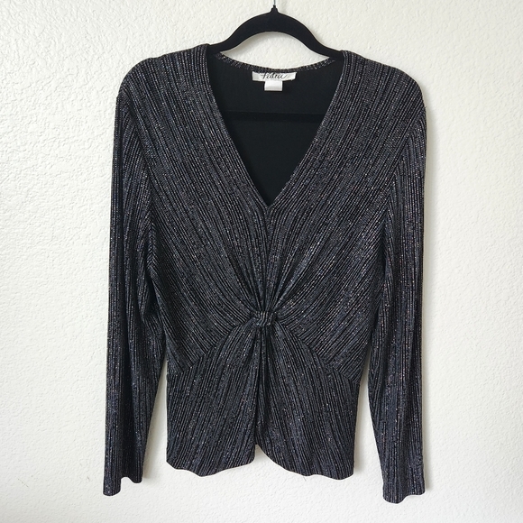 Patra Black And Silver Sparkle V-Neck Top Size Xlarge - Picture 4 of 10